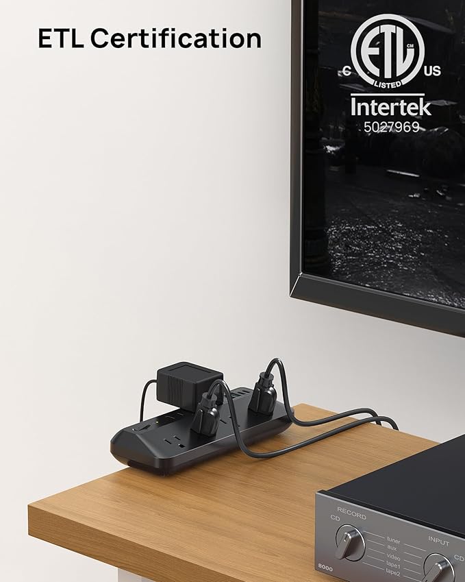 TROND 20W USB C Desk Clamp Power Strip - 1700J Surge Protector with 7 Outlets, Desktop Edge Mount Extension Cord, Fit 1.97" Tabletop, 10FT Flat Plug for Teacher Must Haves, Office, ETL List, Black