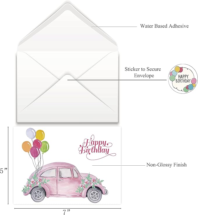 80 Unique Birthday Cards- Happy Cards Bulk With Greetings Inside – Assorted Envelopes and Stickers -Large 5 x 7 inches- Greeting Box Set