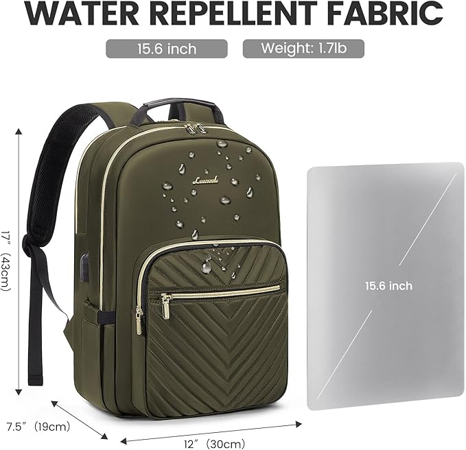 LOVEVOOK Laptop Backpack for Women 15.6 inch,Cute Womens Travel Backpack Purse,Professional Laptop Computer Bag,Waterproof Work Business College Teacher Bags Carry on Backpack with USB Port,Army Green