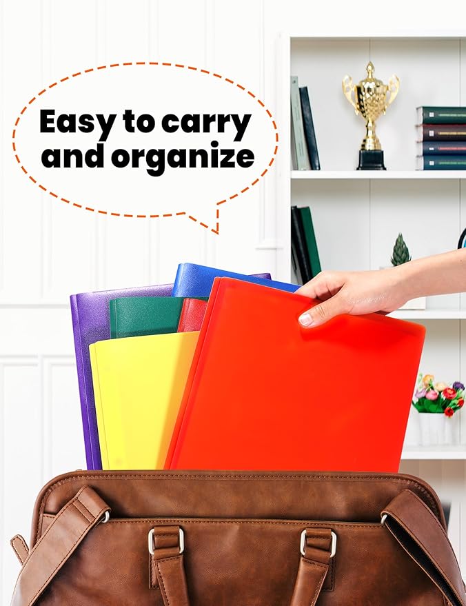 SUNEE 2 Pocket Folders with Prongs (3 Pack, Red) Plastic Folders with Pockets and Prongs Fit Letter Size, Poly Folders with Pockets for School Office Home Business