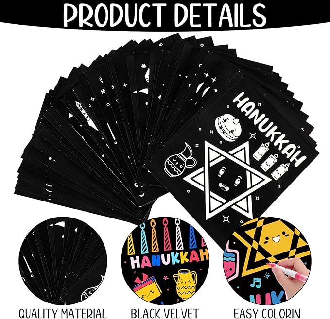 Zhanmai 48 Pcs Color Your Own Fuzzy Hanukkah Posters Happy Hanukkah Fuzzy Velvet Coloring Posters DIY Felt Craft Coloring Posters Crafts for Chanukah Home Holiday Party Activities