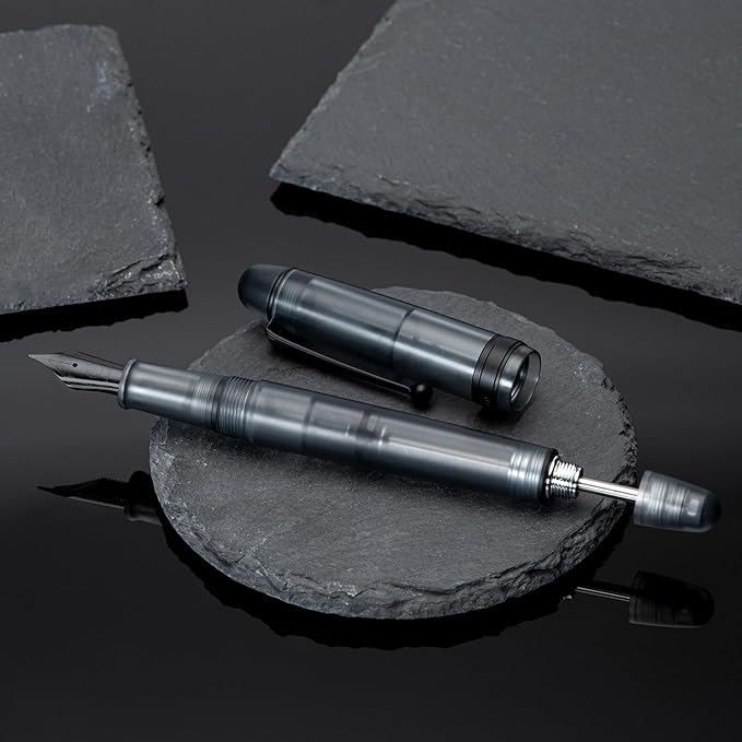 Asvine V126 Vacuum Filling Fountain Pen, Matte Black Acrylic Fine Nib, Large-Capacity Pen with Gift Case