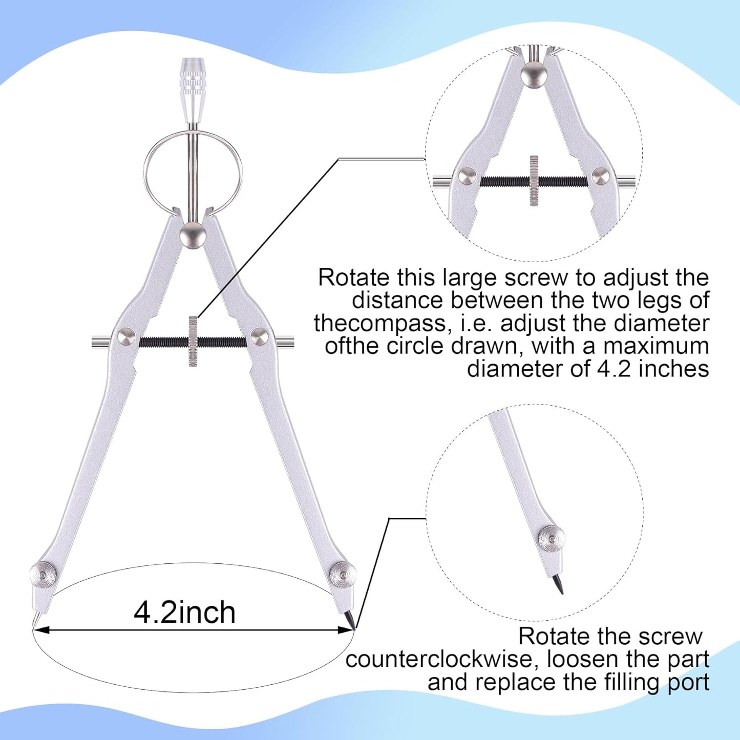 Compass and Protractor Set, Professional Drawing Compass Tool, Metal Compass with Extra Refills, Compass for Geometry and 6 Inch Math Protractors 180 Degree (Black)