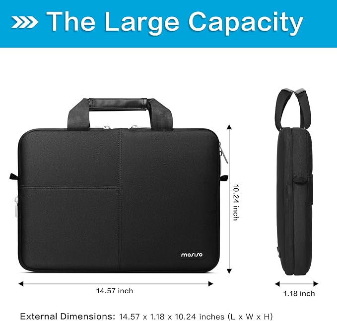 MOSISO Laptop Shoulder Bag Compatible with MacBook Air/Pro,13-13.3 inch Notebook,Compatible with MacBook Pro 14 inch 2023-2021,Polyester Briefcase with Front 3 Rectangle Separate Pockets & Belt, Black