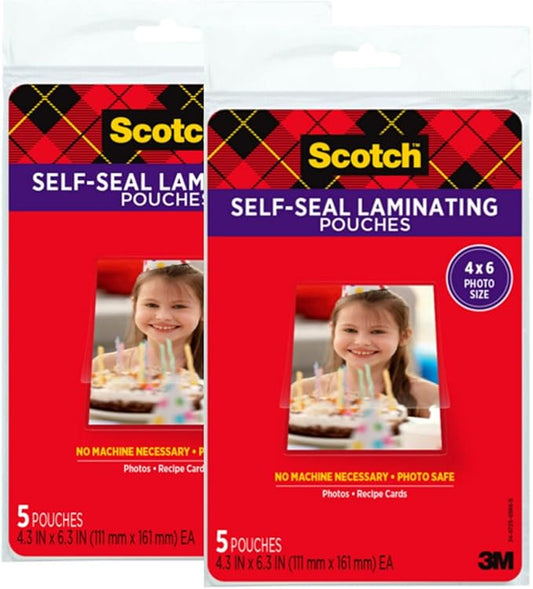 Scotch(R) Self-Sealing Laminating Pouches, Gloss Finish, 4 x 6 Inches (PL900G) (Pack of 2)