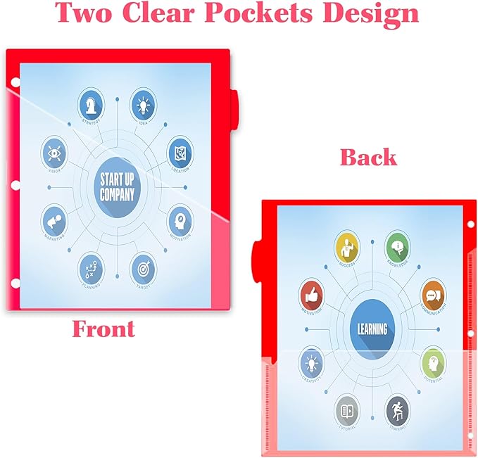 INFUN Plastic 8-Tab Binder Dividers with 2 Clear Pockets - 6 Sets, 48 pcs Multicolor Pocket Dividers with 3 Holes for 3 Ring Binders,Total 48 Tabs