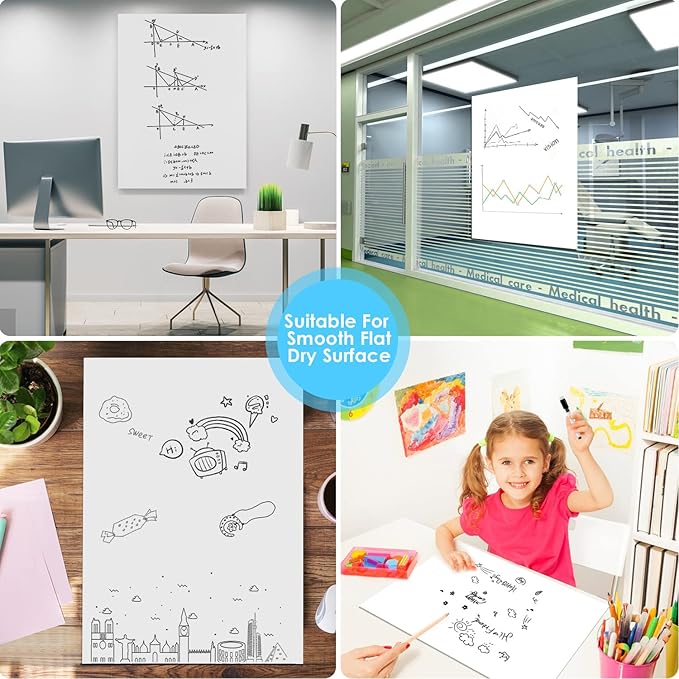 2 Roll Static Cling Dry Erase Sheets Large - 25x30-30Sheets Removable Reusable Whiteboard Poster Paper for Wall, Portable White Board Dry Erase Wallpaper