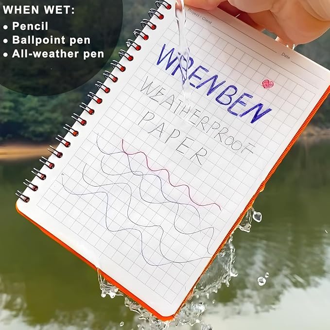 2PCS Field Grid Weatherproof Spiral Notebooks 4.8"x7" with All-Weather Stone Paper and Waterproof PVC Cover, 100 Pages per Pocket Notepad, A6 Medium Memo Steno Pads (Field, Blue)