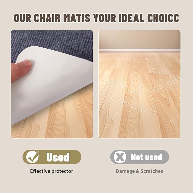 Office Chair Mat - for Hardwood Floors, Large Non-Slip Easy-Clean Floor Protection Blanket (Gray, “48 x 36in”).