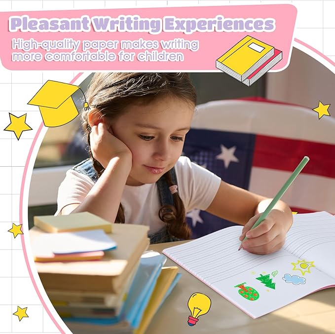 Henoyso 12 Pcs Primary Composition Notebook K-2 9 3/4 x 7 1/2 Inch Primary Journal Blank Writing Book for Kid to Write Draw and Journal 60 Page Notebook Back to School Supplies (Light Color)