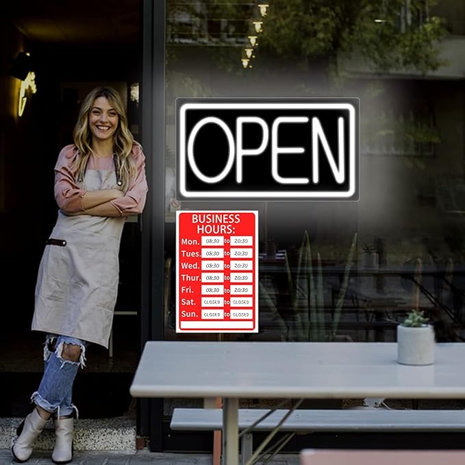 Open Signs for Business Ultra Bright LED Neon Open Signs for Business Storefront Window Glass Door Shop Store Florists Bar Salon Pubs with ON/OFF Switch (White/Black Backing, 32 Inch)