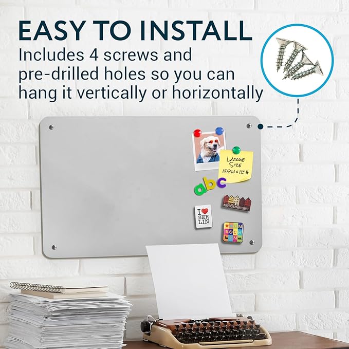 Display Magnetic Board for Wall - Metal Memo Board for Office, Home, Kitchen, and Classrooms - Great for Hanging Photos, Shopping Lists, and More - Includes Pre-Drilled Holes (17.5 x 12 in)