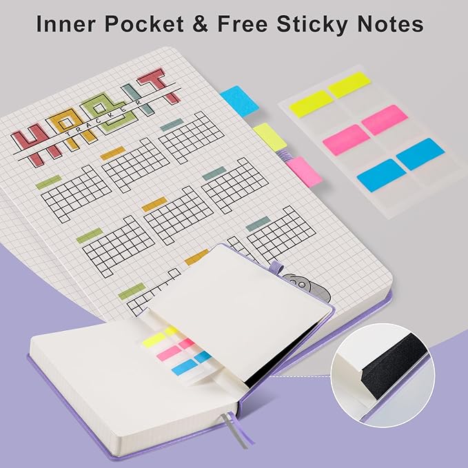 EMSHOI Graph Paper Notebook - 320 Pages, A5 Hardcover Leather, 100gsm Thick Paper, Square Grid Notebook for Women Men Work School Math Writing, Graphing, Engineering, 5.75 x 8.38, Light Purple