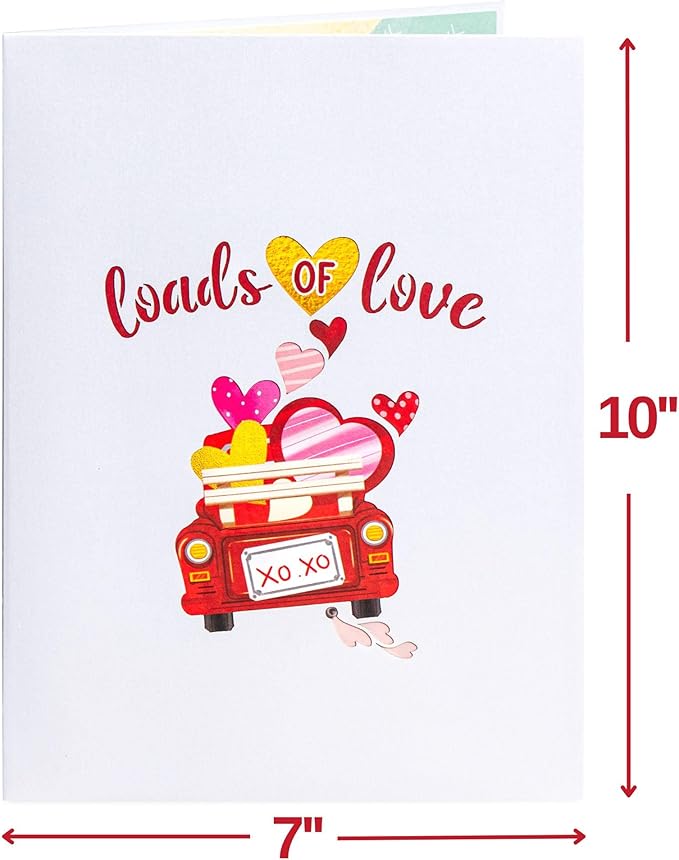 Paper Love 3D Loads of Love Pop Up Card, With Detachable Popup Keepsake, Gift for Birthday, Anniversary, All Occasion - Oversized 10" x 7" Cover - Includes Envelope and Note Tag
