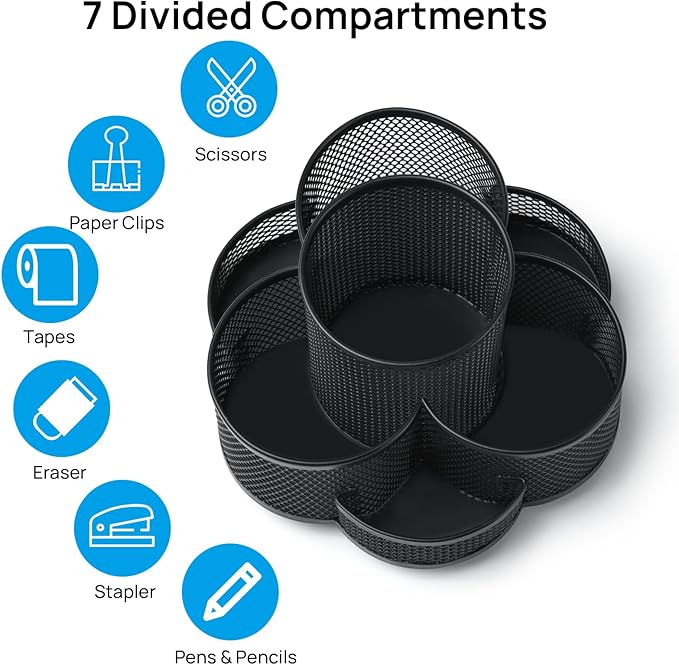 Pen Holder for Desk, Rotating Pencil Holder, Cup Holder for Desk Office, Pen Organizer in Black