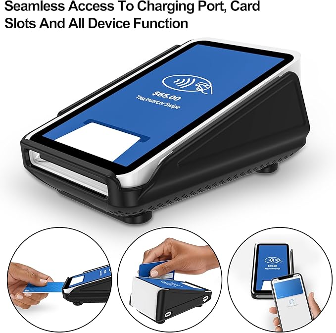 Kailfee Protective Case and Screen Protector*2 for Square Terminal Card Reader - Rubberized Hard Casing with Non-Slip Base and Tempered Glass (Black)