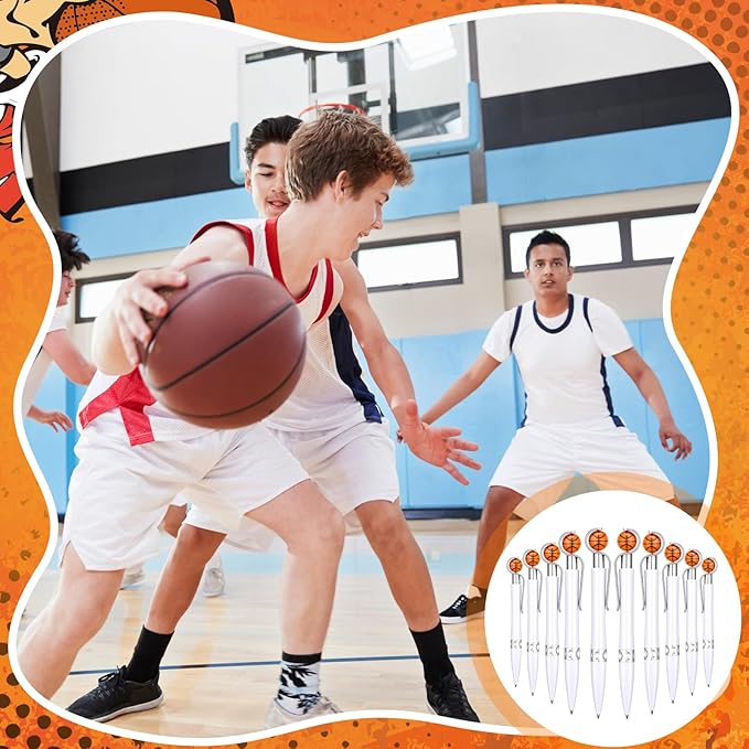 Zhanmai 24 Pcs Novelty Basketball Pens Sports Ballpoint Pens Basketball Party Favors Desk Cool Writing Tool for Students Supplies Stationery School Office Decor(White,Basketball)