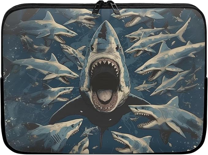 Shark Print Laptop Briefcases for Men Women, Lightweight Laptop Sleeve Case Water Resistant Neoprene Computer Carrying Cover 12 Inch Laptop Carrying Bag