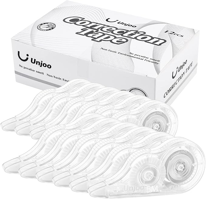 White Correction Tape, Easy To Use Applicator for Instant Corrections Wrong Writing At Any Time, For school, Office (12pack, 5M/196" x 0.2")