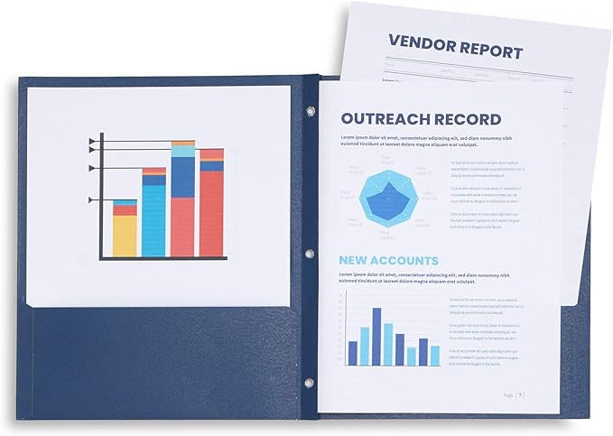 Blue Summit Supplies 100 Two Pocket Folders with Prongs, Designed for Office and Classroom Use, Assorted 5 Colors, 100 Pack Colored 2 Pocket 3 Prong Folders