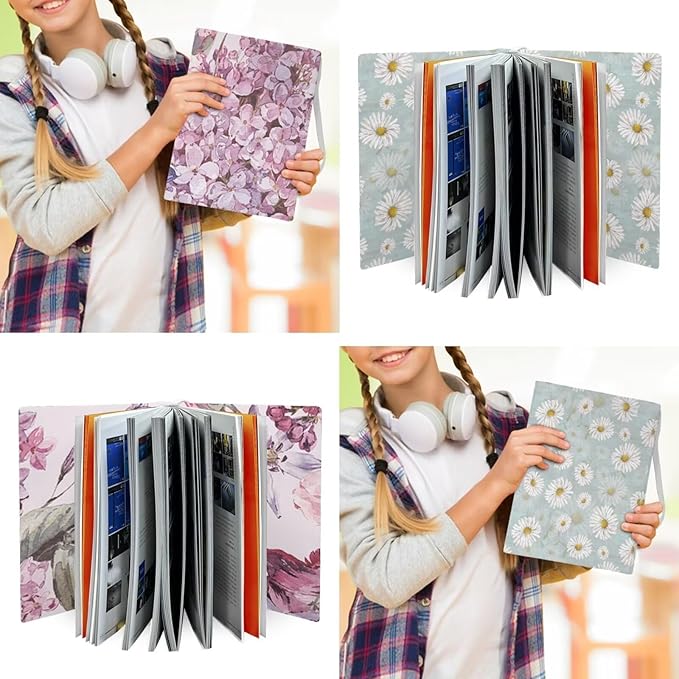 Daisy 2 Pack Book Sleeve Cover, Peach Blossom Jumbo and Easy to Put On Book Protector Cover for Girls and Boys, Stretchable Washable Book Sox