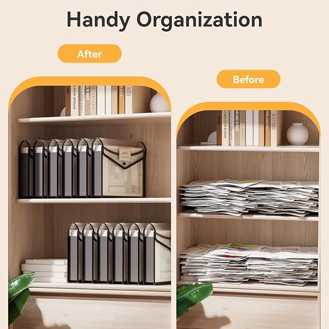 ABC life 6 Pack Plastic Expanding File Folder, Folders for Documents with Snap Closure, Black File Folder Organizer Holder, Transparent Accordion File Pouch,Large Capacity, Fit Letter/A4 Size