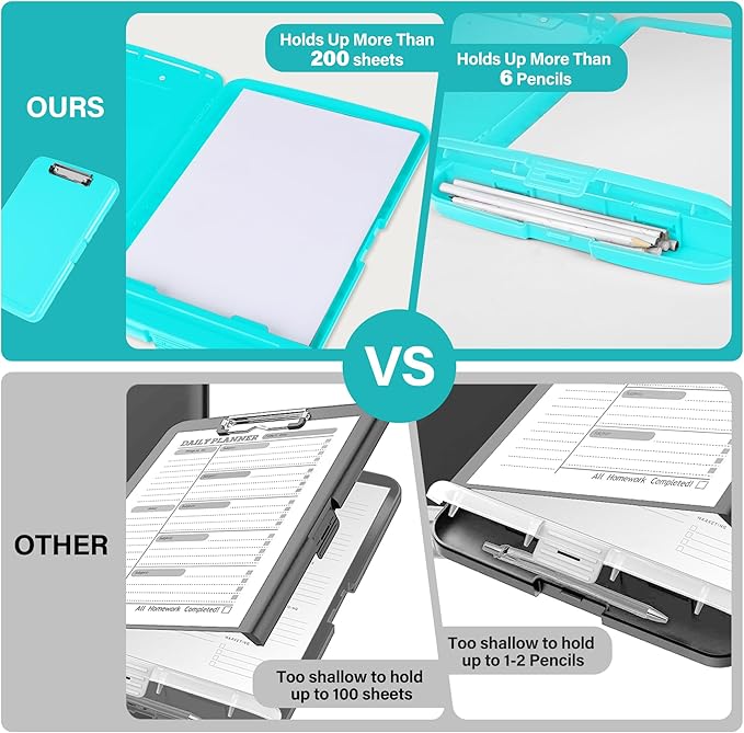 Clipboard with Storage, High Capacity Clip Boards 8.5x11 with Storage, Plastic Nursing Clipboard Folder with Pen Holder, Heavy Duty Storage Clipboard with Low Profile Clip for School & Office