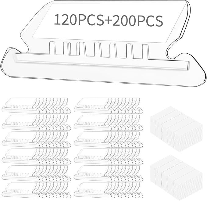 Hanging File Folder Tabs, 120 Pcs File Folder Tabs and 200 Pcs Inserts, File Tabs for Hanging Folders, Plastic Hanging Folder Tabs, Clear Hanging File Tabs for File Folders
