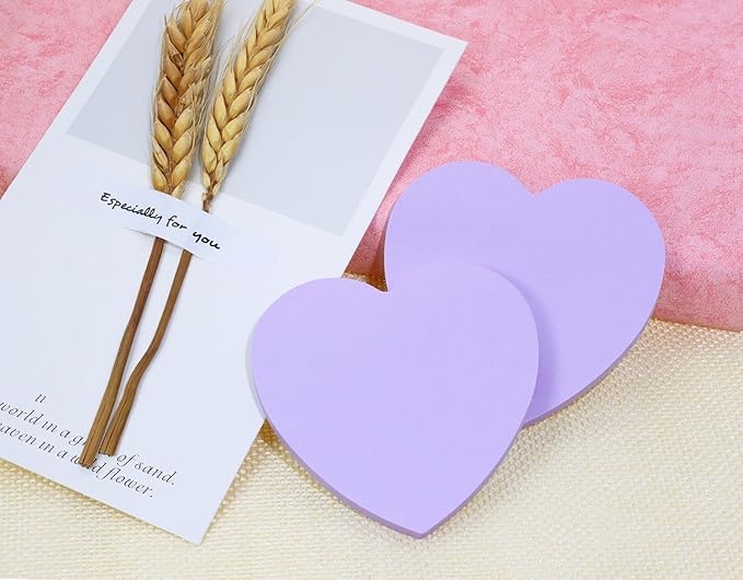 Mini Skater 2 Pack Kraft Paper Sticky Notes Heart Shaped Self-Stick Blank Book Tabs Paper Markers Sticky Notes Pad 100 Sheets Index Sticker (Light Purple)