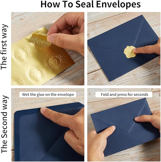 50 Pack Navy Blue A7 Envelopes with Cards 5x7 Thick Folded Cardstock and Gold Stickers for Greeting Cards, Wedding, Birthday, Invitations, Baby Showers (Navy Blue, 5x7)