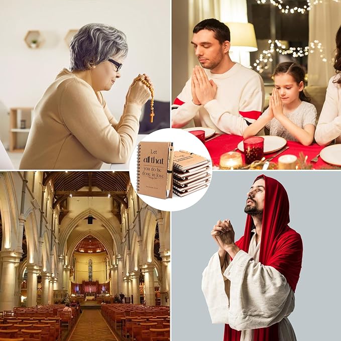 60Pcs Christian Gifts Prayer Journal,10 Bulk Spiral Notebooks with 10 Bible Pens for Christian Women Men, Church Supplies for Office School Visitor, Pocket Bible Journal Notebooks for Believer