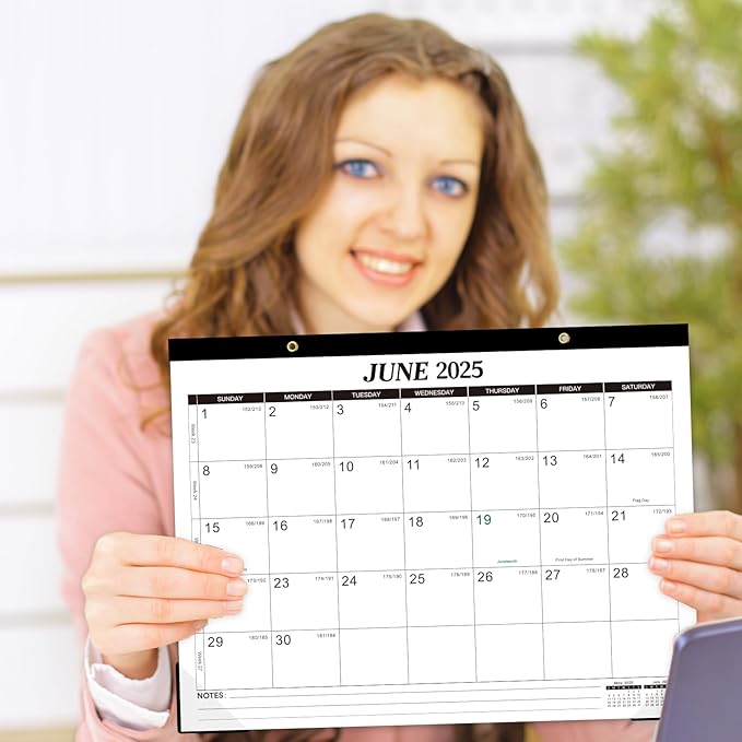 2025 Desk Calendar - 12 Monthly Desk Calendar 2025, JAN.2025 - DEC.2025, 14.6" x 11.5", Desk/Wall Calendar 2-in-1, Thick Paper with Corner Protectors, Hanging Holes, Large Daily Blocks