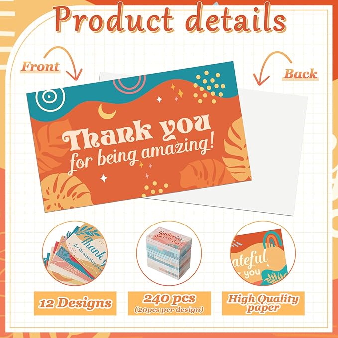 Yeaqee 240 Pcs Employee Appreciation Kudos Cards Funny Blank Back Motivational Card Encouragement Thank You Note Recognition Card for Teacher College Affirmation Gift(Retro)