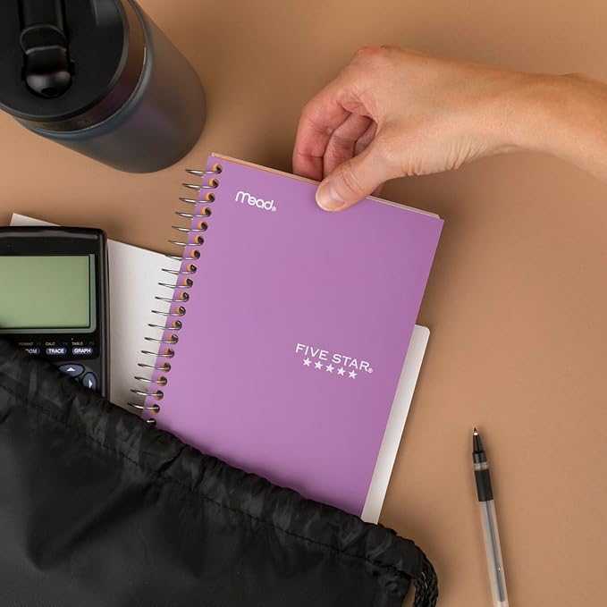 Five Star Spiral Notebook, 1 Subject, College Ruled Paper, 7" x 4-3/8", Personal Size, 80 Sheets, Purple (450048CF1-ECM)