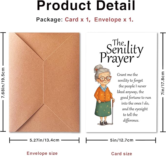 Funny Cartoon Birthday Card, Funny Wishes 60th, 70th, 80th Birthday Card for Grandma, Sister, Aunt, Friend, Celebration Cards, Unique Gift Idea with Envelope - Elderly Prayer