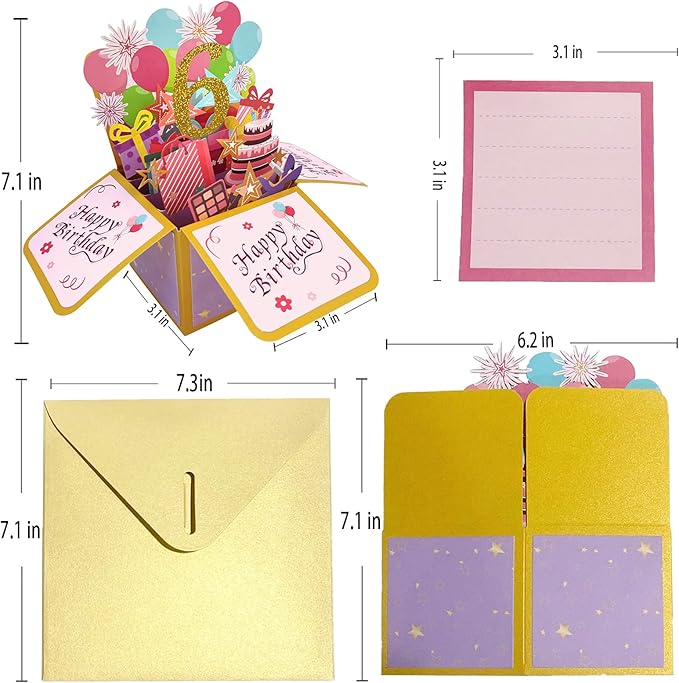 Asmallgf Happy 6th Birthday Pop Up Card for Daughter Niece, Funny 6 Years Old Birthday Gifts for Girl Boy, Sweet 6 Birthday Gift Ideas for Him Her