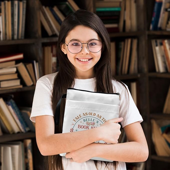 Tale As Old As Time Belle's Book Coffee Book Lover Book Sleeve, Book Covers with Zipper, Book Lovers, Book Pouch Kindle Protector, Gifts for Women Teacher Librarian Bookworm Bookish (White-A, Large)