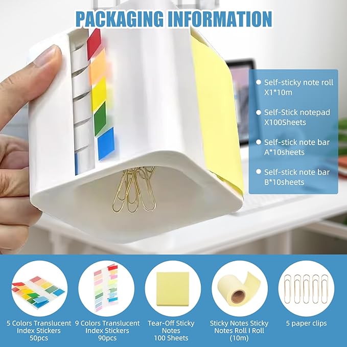 5-in-1 pop up Sticky Note Dispenser with self-Adhesive Notepad, Colour Labels, Ideal for Homeschool and Office Organize