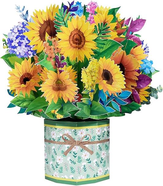 Sunflower Bouquet Pop Up Card, 3D Flower Greeting Card with Envelopes for Any Occasion, Birthday, Mother's Day, Anniversary, Valentines Day, Handmade Gifts, Foldable Flower Cards for Friends