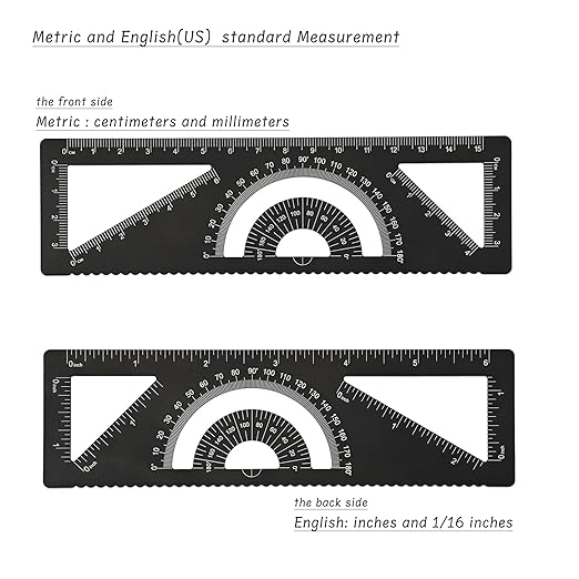 4-in-1 Geometry Set, Metal Math Ruler Kit- Aluminium Protractor, 2 Precision Triangles, Straight Edge Rule - Multifunctional Drafting& Measuring Small Ruler for Kids School - 6 inch, Black