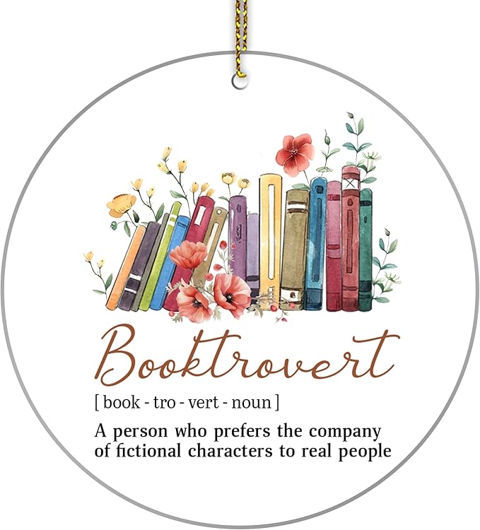 HYTURTLE Funny Book Gifts for Book Lovers Librarian - Book Christmas Ornament Tree Hanging Decoration - Book Lover Gifts - Book Gifts for Women Men - Booktrovert Xmas Acrylic Ornament Decor Keepsake