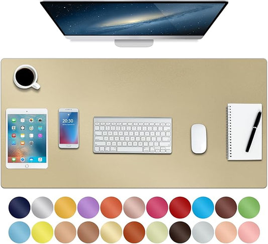 ‎Boutilon Leather Desk Pad 35"x 17" Non-Slip Mouse Pad,Office Desk Mat,Waterprooft PU Leather Desk Blotter,Desk Pad Protector,Desk Writing Pad for Home Office Decor (L-Golden,35"x 17")