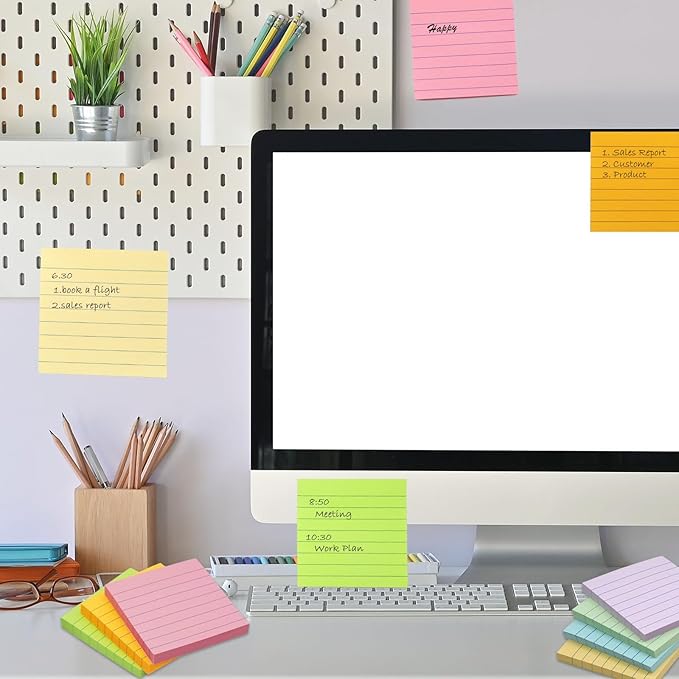 9 Pack Lined Sticky Notes 3x3 in Post Sticky Notes with Lines, 9 Multi Colors Ruled Colorful Super Sticking Power Memon Pads, 82 Sheets/Pad