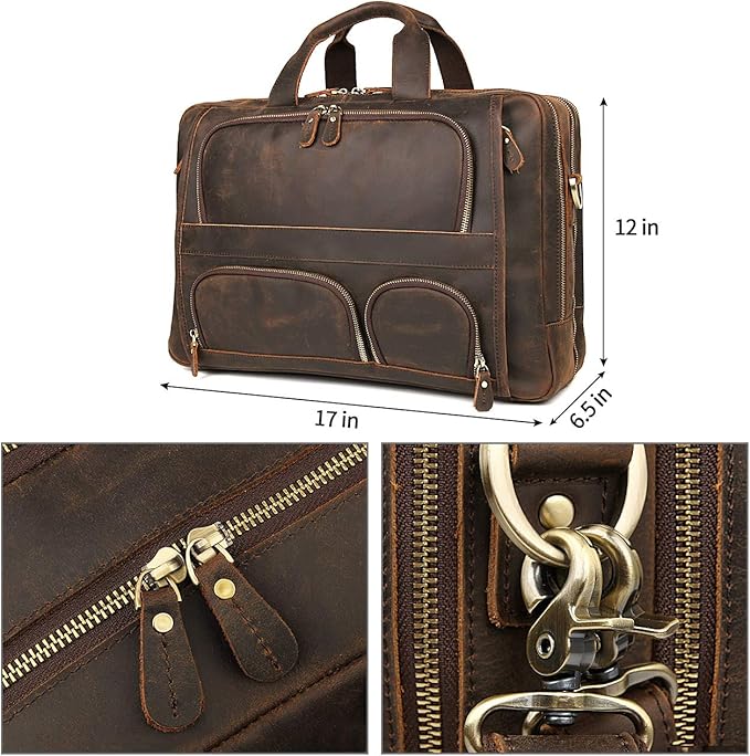 Augus Business Travel Briefcase Genuine Leather Duffel Bags for Men Laptop Bag fits 15.6 inches Laptop