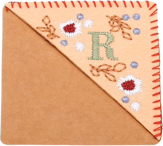 PATIKIL Personalized Embroidered Corner Bookmark, Cute Flower Felt Stitched Triangle Book Mark Page Marker for Women Men Book Lovers Teachers, Pink, Letter R