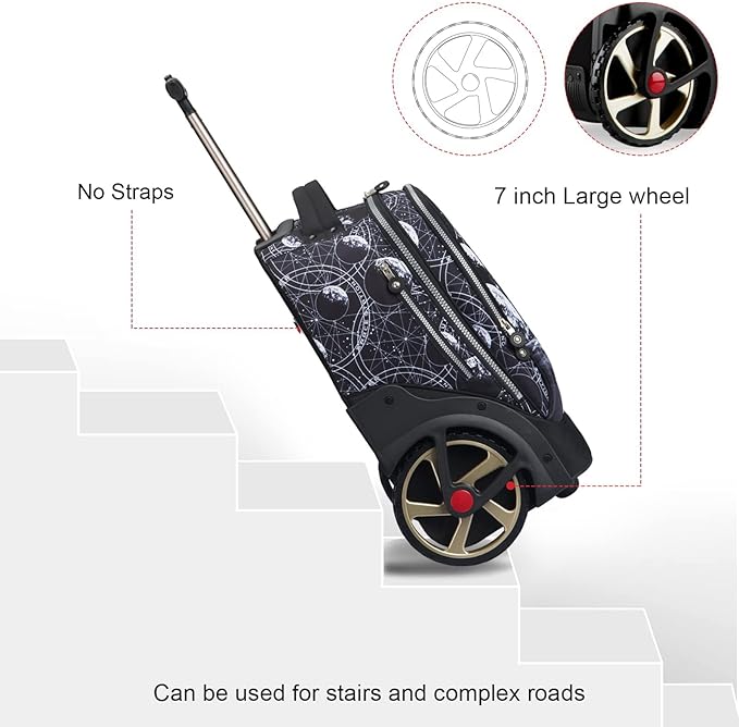 UNIKER Rolling Backpack without Straps for Boys, Roller Travel Bag,Wheeled Bookbag High School,Trolley Middle School Bag for Teens,Schoolbag with Wheels