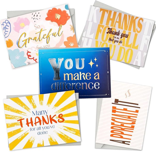 30 Employee Appreciation Cards Bulk with Envelopes - Teacher Thank You Cards 300GSM Blank Greeting Cards for Teachers, Employees, Nurse, Volunteers and Doctor