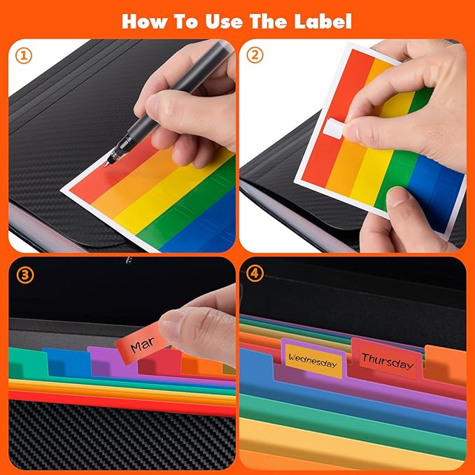 2 PCS Expanding File Folder A4,13 Pockets File Organiser with Colored Tags, Paperwork A4 Plastic Wallet Document Storage Expander for School,Office and Home, Black(Color), 2