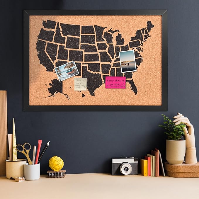 Cork Board Map of The United State, Approx.20" X 30" Bulletin Boards for Walls with 10 Pins, Travel Tracker Map for Office, School and Home (US-MAP-5075)