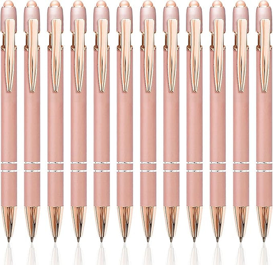 Stylus Pens for Touch Screens, 12 Pack Rose Gold Pens, 1.0mm Medium Point BallPoint Pens, Cute Pens Nurse Gifts Office Supplies for Women (No Words, 12 Pcs Rose Gold)